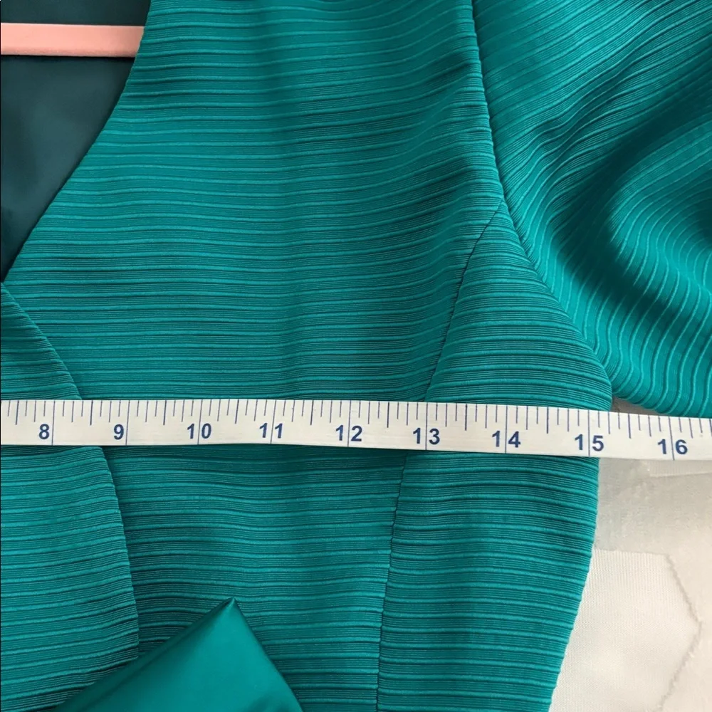 Arthur Doucette Teal Women's Silk Suit, Skirt with Decorative Bow Jacket. Size 6